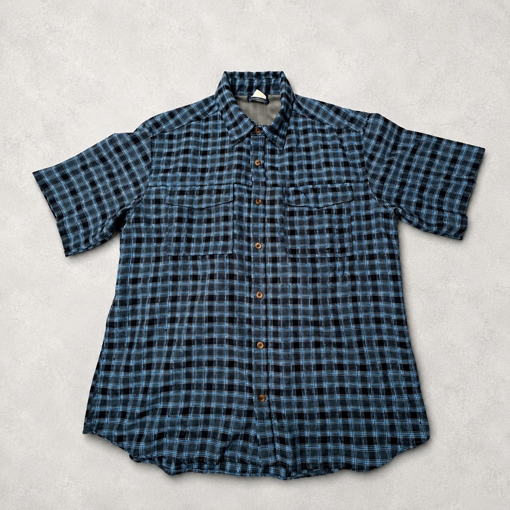 Rugged Exposure Fishing Shirt Mens Large Blue Plaid Vented Button Up Outdoor